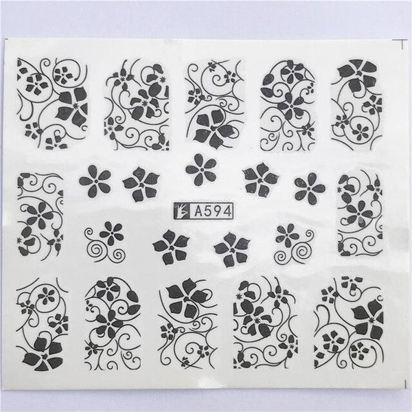 YZWLE 32 Styels Beauty DIY Black Lace Flower Sticker Nail Art Decals for Women Tips Water Transfer Accessory