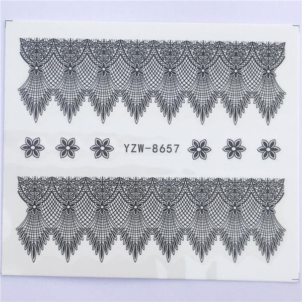 YZWLE 32 Styels Beauty DIY Black Lace Flower Sticker Nail Art Decals for Women Tips Water Transfer Accessory