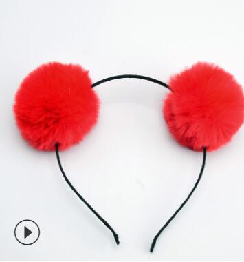 Sweet girls beautiful hairband headpieces rabbit ears plush ball big hair head hoop hair accessories Tiara for children. 1pcs
