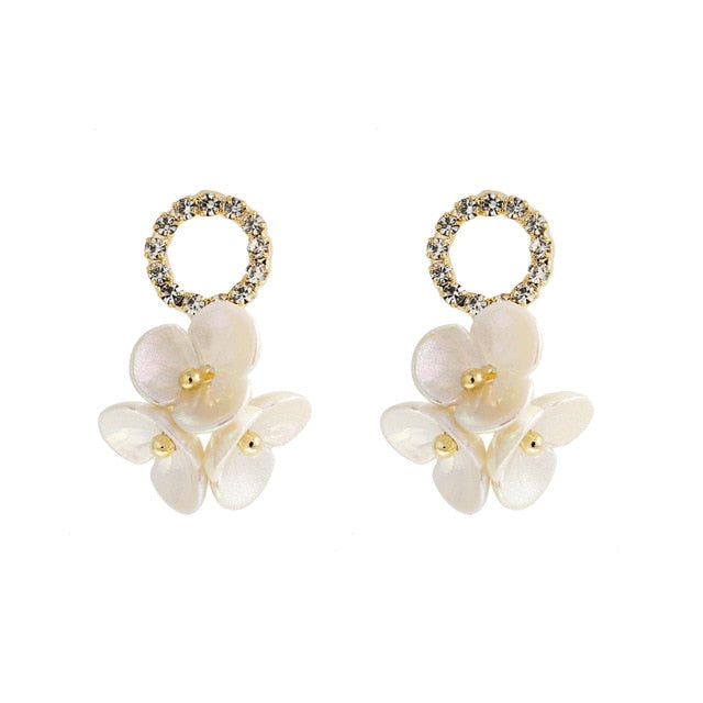 Yhpup Popular Imitation Shell Flower Dangle Earrings Rhinestone High Quality Beauty Korean Earrings boucle d'oreille femme 2019