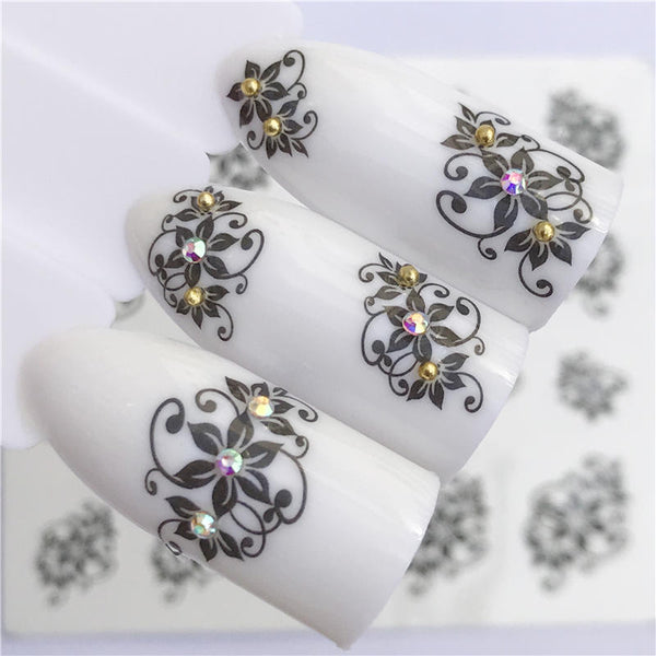 YZWLE 32 Styels Beauty DIY Black Lace Flower Sticker Nail Art Decals for Women Tips Water Transfer Accessory