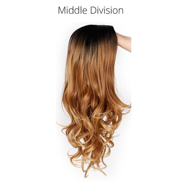 AISI BEAUTY Long Ombre Brown Wavy Wig Blonde Cosplay Synthetic Wigs For Women Glueless Hair Heat Resistant Black Gray Wigs