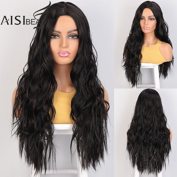 AISI BEAUTY Long Womens Wigs Ombre Platinum Blonde Wigs Heat Resistant Part Side Synthetic Wavy Wigs for African American Women