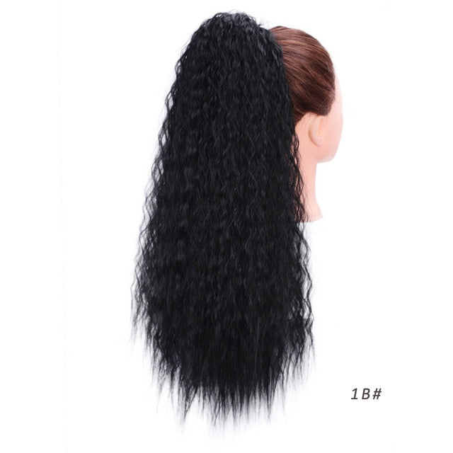 Doris Beauty Long Afro Kinky Curly Ponytail Extension 22 Inch Synthetic Drawstring Corn Hair Piece for Women Black Brown
