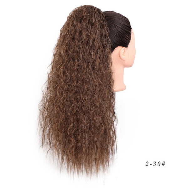 Doris Beauty Long Afro Kinky Curly Ponytail Extension 22 Inch Synthetic Drawstring Corn Hair Piece for Women Black Brown