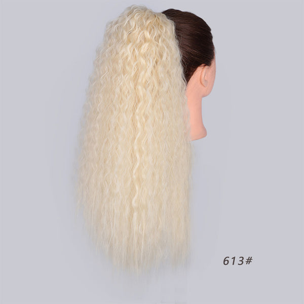 Doris Beauty Long Afro Kinky Curly Ponytail Extension 22 Inch Synthetic Drawstring Corn Hair Piece for Women Black Brown