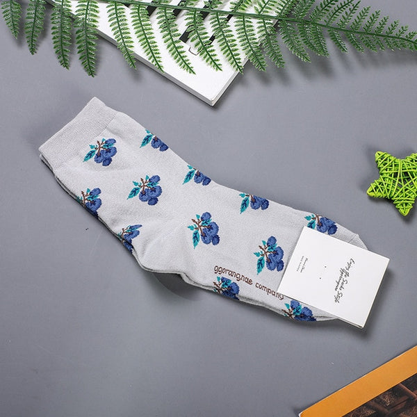 Korean Fruit Strawberry Peach Blueberry Lemon Women Crew Socks Warm Funny Cute Kawaii Streetwear Fashion Cotton Sock Skarpetki