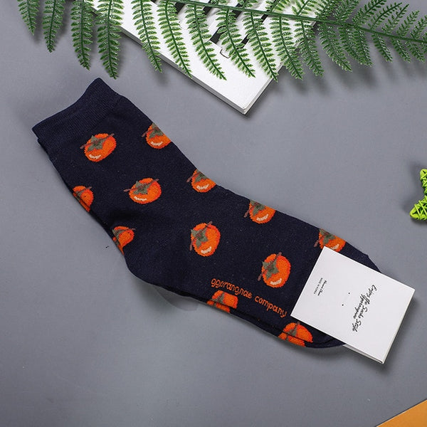 Korean Fruit Strawberry Peach Blueberry Lemon Women Crew Socks Warm Funny Cute Kawaii Streetwear Fashion Cotton Sock Skarpetki
