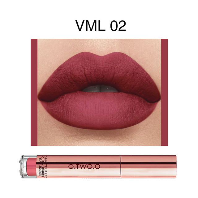 O.TWO.O Matte Lipstick Liquid Waterproof Long Lasting Velvet Lip Gloss Makeup Smooth Pigment Lip Tint Red Lips Cosmetics