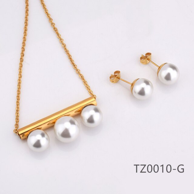 White Round Pearl Necklace Pendant Earring Jewlery Sets for Women Gift Fahion Nice TZ0010-G