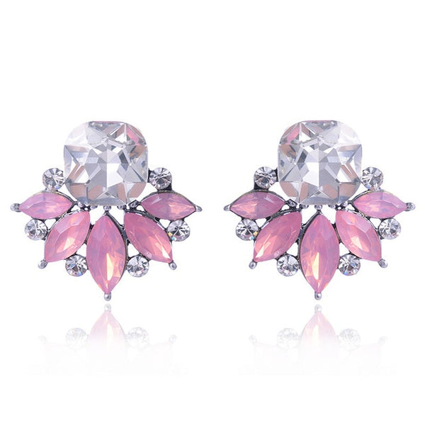 LUBOV Beautiful Multiple Colors Crystal Flower Stud Earrings Rhinestone Colorful Crystal Piercing Earrings Women Christmas Party