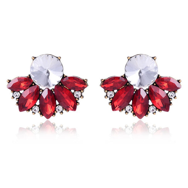 LUBOV Beautiful Multiple Colors Crystal Flower Stud Earrings Rhinestone Colorful Crystal Piercing Earrings Women Christmas Party