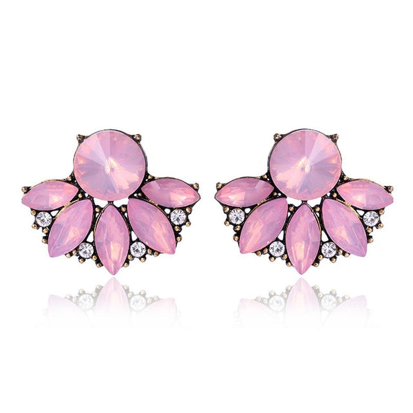 LUBOV Beautiful Multiple Colors Crystal Flower Stud Earrings Rhinestone Colorful Crystal Piercing Earrings Women Christmas Party