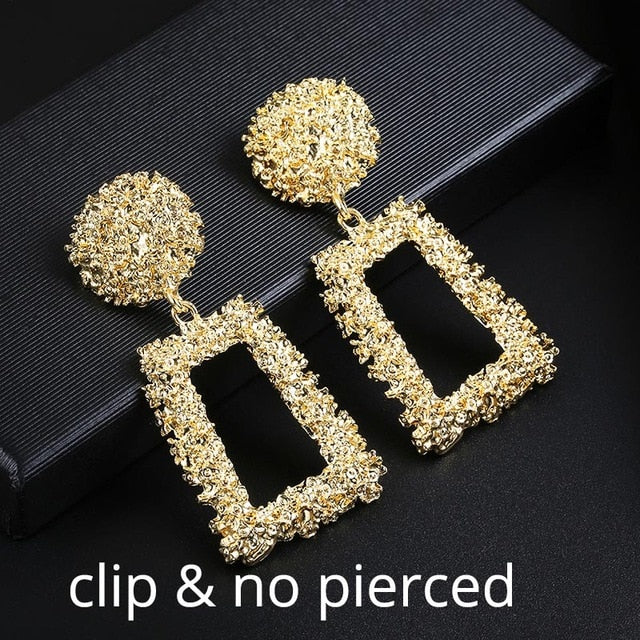 Big Vintage ZA Statement Clip Earrings for Women Without Piercing Hanging Earring 2019 Metal Ear Clips Fashion Jewelry Trend