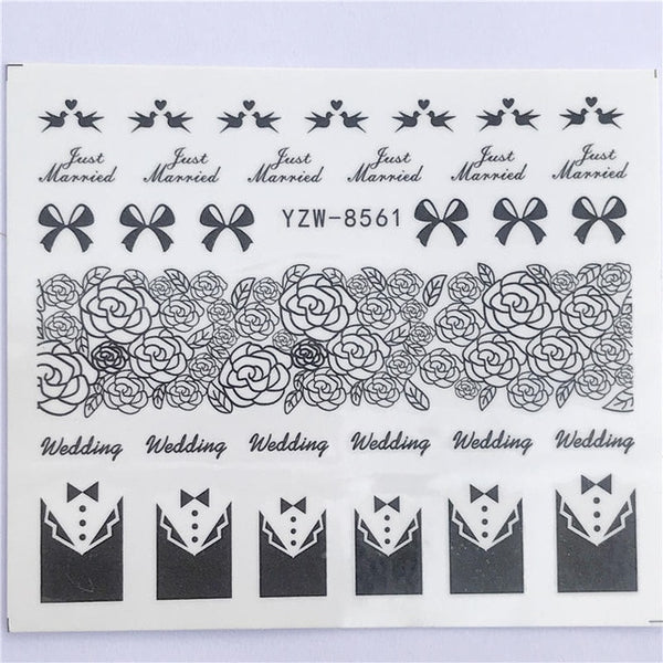 YZWLE 32 Styels Beauty DIY Black Lace Flower Sticker Nail Art Decals for Women Tips Water Transfer Accessory
