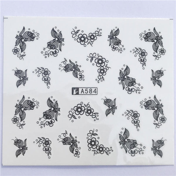 YZWLE 32 Styels Beauty DIY Black Lace Flower Sticker Nail Art Decals for Women Tips Water Transfer Accessory