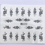 YZWLE 32 Styels Beauty DIY Black Lace Flower Sticker Nail Art Decals for Women Tips Water Transfer Accessory
