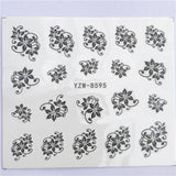 YZWLE 32 Styels Beauty DIY Black Lace Flower Sticker Nail Art Decals for Women Tips Water Transfer Accessory