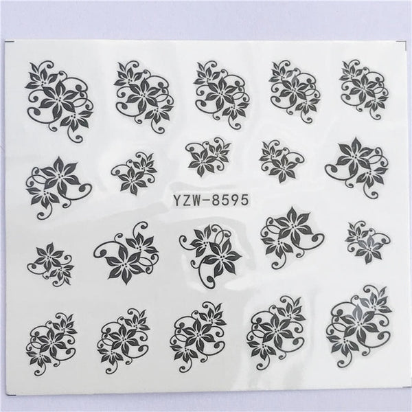YZWLE 32 Styels Beauty DIY Black Lace Flower Sticker Nail Art Decals for Women Tips Water Transfer Accessory