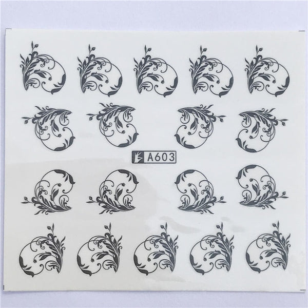 YZWLE 32 Styels Beauty DIY Black Lace Flower Sticker Nail Art Decals for Women Tips Water Transfer Accessory