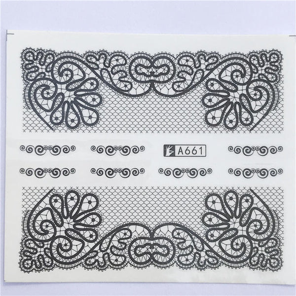 YZWLE 32 Styels Beauty DIY Black Lace Flower Sticker Nail Art Decals for Women Tips Water Transfer Accessory