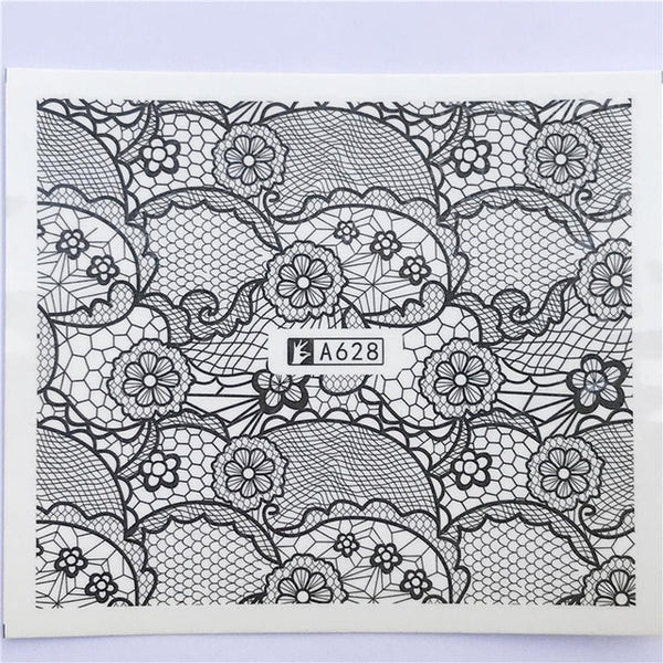 YZWLE 32 Styels Beauty DIY Black Lace Flower Sticker Nail Art Decals for Women Tips Water Transfer Accessory