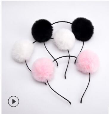 Sweet girls beautiful hairband headpieces rabbit ears plush ball big hair head hoop hair accessories Tiara for children. 1pcs