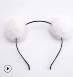 Sweet girls beautiful hairband headpieces rabbit ears plush ball big hair head hoop hair accessories Tiara for children. 1pcs