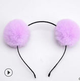 Sweet girls beautiful hairband headpieces rabbit ears plush ball big hair head hoop hair accessories Tiara for children. 1pcs