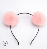 Sweet girls beautiful hairband headpieces rabbit ears plush ball big hair head hoop hair accessories Tiara for children. 1pcs