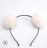 Sweet girls beautiful hairband headpieces rabbit ears plush ball big hair head hoop hair accessories Tiara for children. 1pcs