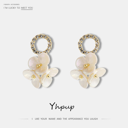 Yhpup Popular Imitation Shell Flower Dangle Earrings Rhinestone High Quality Beauty Korean Earrings boucle d'oreille femme 2019