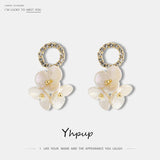 Yhpup Popular Imitation Shell Flower Dangle Earrings Rhinestone High Quality Beauty Korean Earrings boucle d'oreille femme 2019