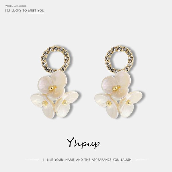 Yhpup Popular Imitation Shell Flower Dangle Earrings Rhinestone High Quality Beauty Korean Earrings boucle d'oreille femme 2019
