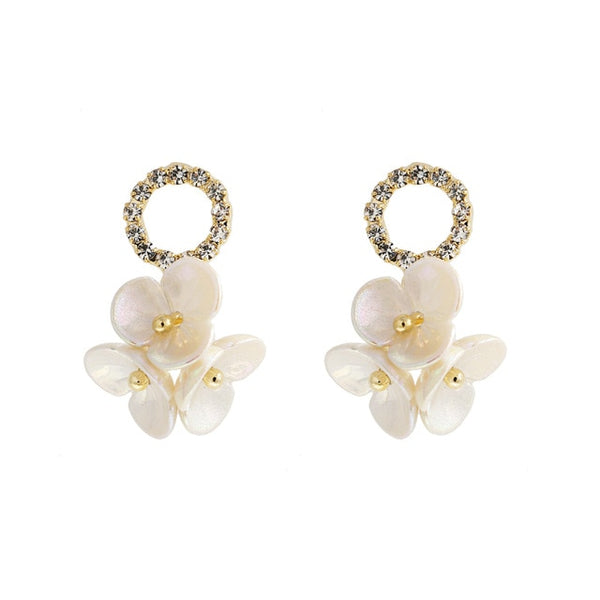 Yhpup Popular Imitation Shell Flower Dangle Earrings Rhinestone High Quality Beauty Korean Earrings boucle d'oreille femme 2019