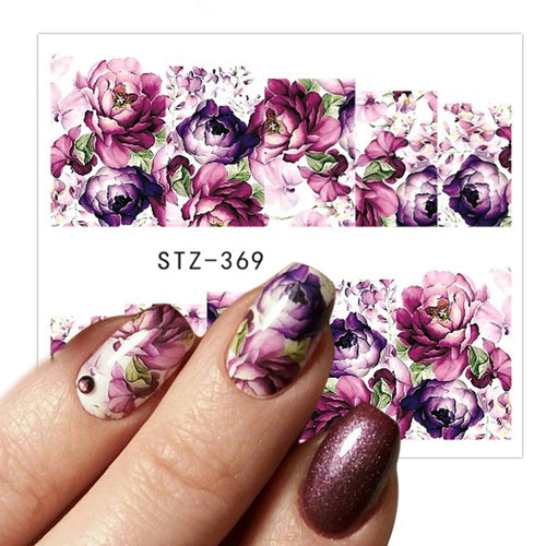 1 Sheet Water Transfer Women Full Cover Sticker Nail Art Decals Nail Art Beauty Purple Rose Decorations Polish Tips TRSTZ369-352