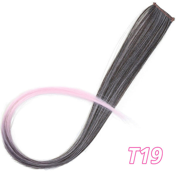 AISI BEAUTY Single Clip In One Piece Hair Extensions Rainbow Colors Synthetic Long Straight Ombre Pink Grey Hairpieces for Women