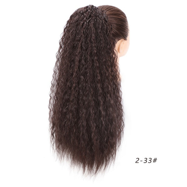 Doris Beauty Long Afro Kinky Curly Ponytail Extension 22 Inch Synthetic Drawstring Corn Hair Piece for Women Black Brown