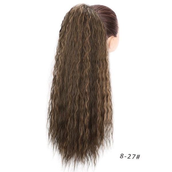 Doris Beauty Long Afro Kinky Curly Ponytail Extension 22 Inch Synthetic Drawstring Corn Hair Piece for Women Black Brown