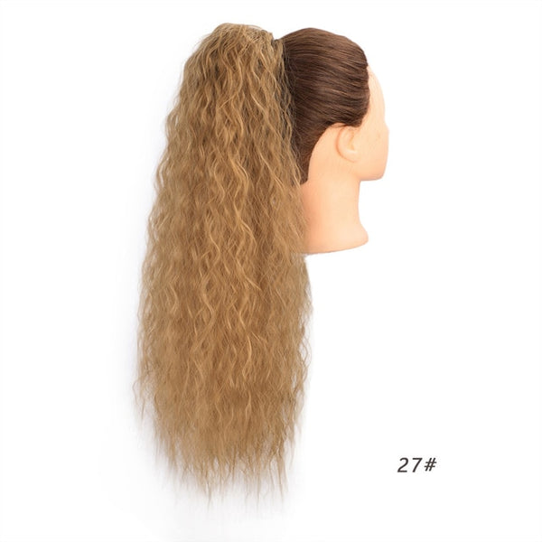 Doris Beauty Long Afro Kinky Curly Ponytail Extension 22 Inch Synthetic Drawstring Corn Hair Piece for Women Black Brown