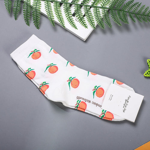Korean Fruit Strawberry Peach Blueberry Lemon Women Crew Socks Warm Funny Cute Kawaii Streetwear Fashion Cotton Sock Skarpetki