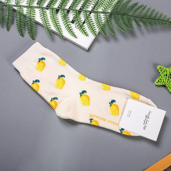 Korean Fruit Strawberry Peach Blueberry Lemon Women Crew Socks Warm Funny Cute Kawaii Streetwear Fashion Cotton Sock Skarpetki