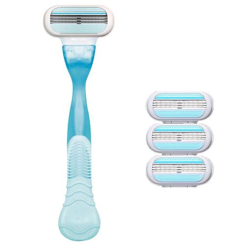 1pc Razor Handle + 4Pcs Razor Blades Skin Care Beauty Shaving Tool Women Safety Sharpener 3 Layer For Venuse Blade