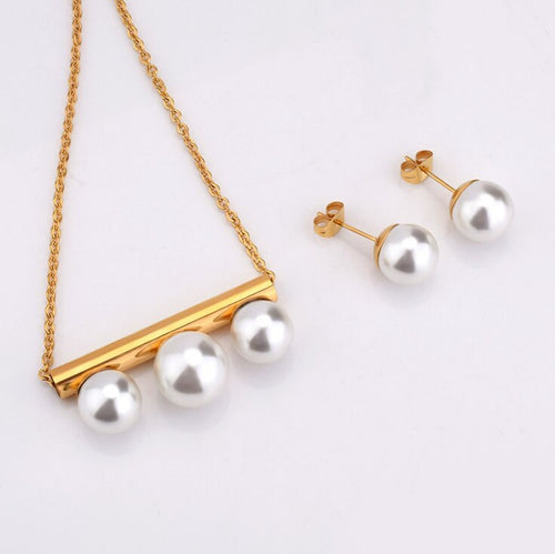White Round Pearl Necklace Pendant Earring Jewlery Sets for Women Gift Fahion Nice TZ0010-G