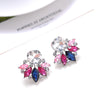 LUBOV Beautiful Multiple Colors Crystal Flower Stud Earrings Rhinestone Colorful Crystal Piercing Earrings Women Christmas Party
