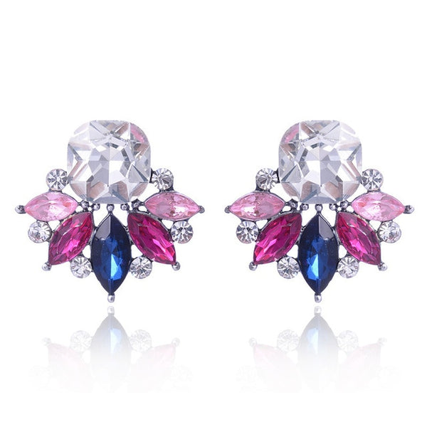 LUBOV Beautiful Multiple Colors Crystal Flower Stud Earrings Rhinestone Colorful Crystal Piercing Earrings Women Christmas Party