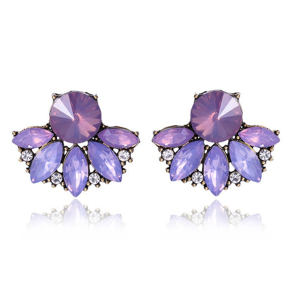 LUBOV Beautiful Multiple Colors Crystal Flower Stud Earrings Rhinestone Colorful Crystal Piercing Earrings Women Christmas Party
