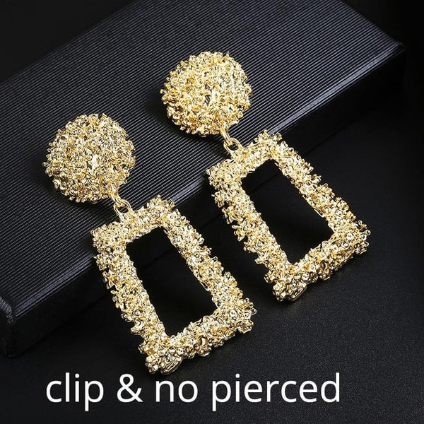 Big Vintage ZA Statement Clip Earrings for Women Without Piercing Hanging Earring 2019 Metal Ear Clips Fashion Jewelry Trend