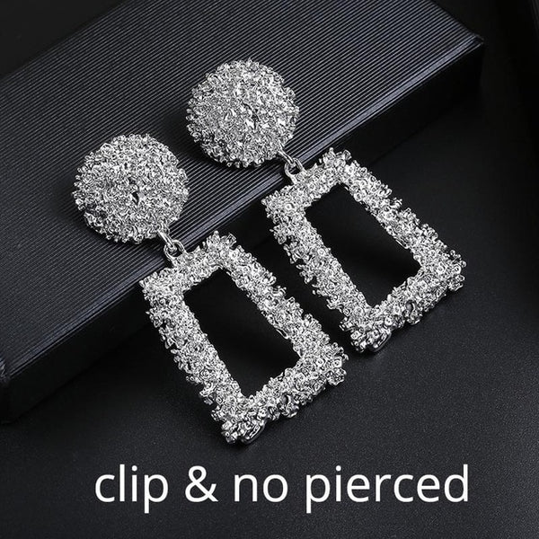 Big Vintage ZA Statement Clip Earrings for Women Without Piercing Hanging Earring 2019 Metal Ear Clips Fashion Jewelry Trend