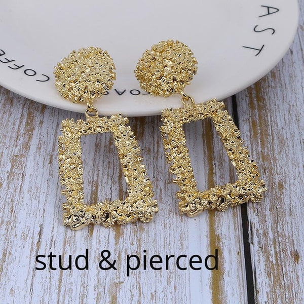Big Vintage ZA Statement Clip Earrings for Women Without Piercing Hanging Earring 2019 Metal Ear Clips Fashion Jewelry Trend